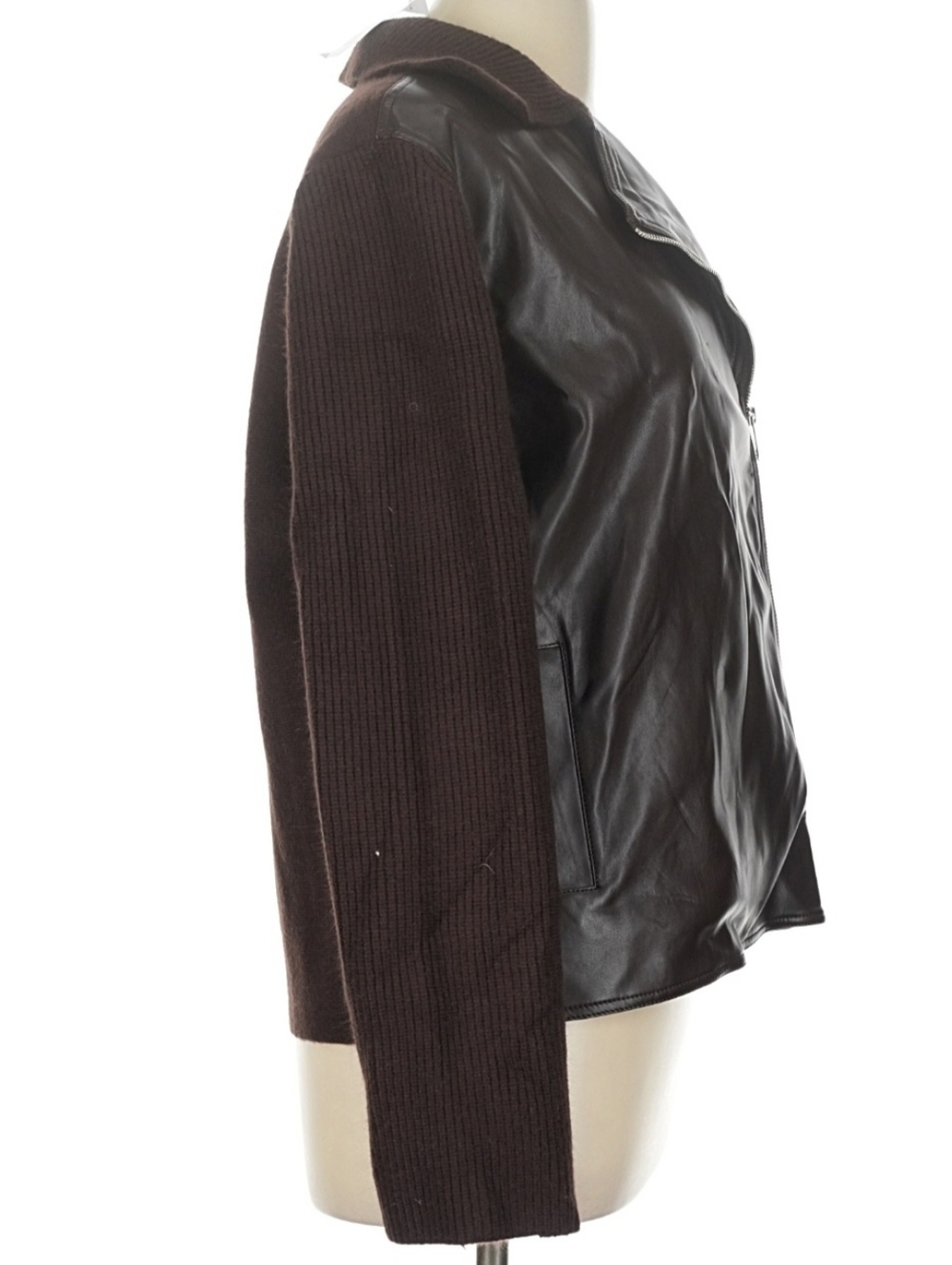 Ann Taylor Mixed Media Faux Leather Moto Sweater Jacket, Large - Picture 4 of 8